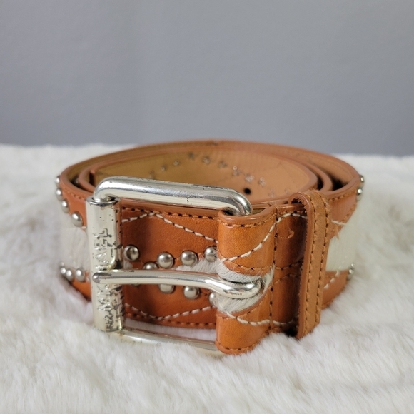 MICHAEL KORS // silver studded diamond design ivory calf hair leather belt main image 9